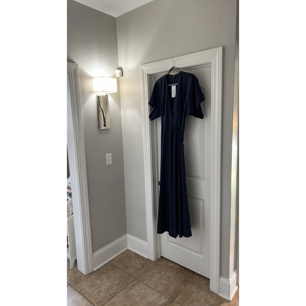 Aakaa long wrap dress in navy. NWT. S